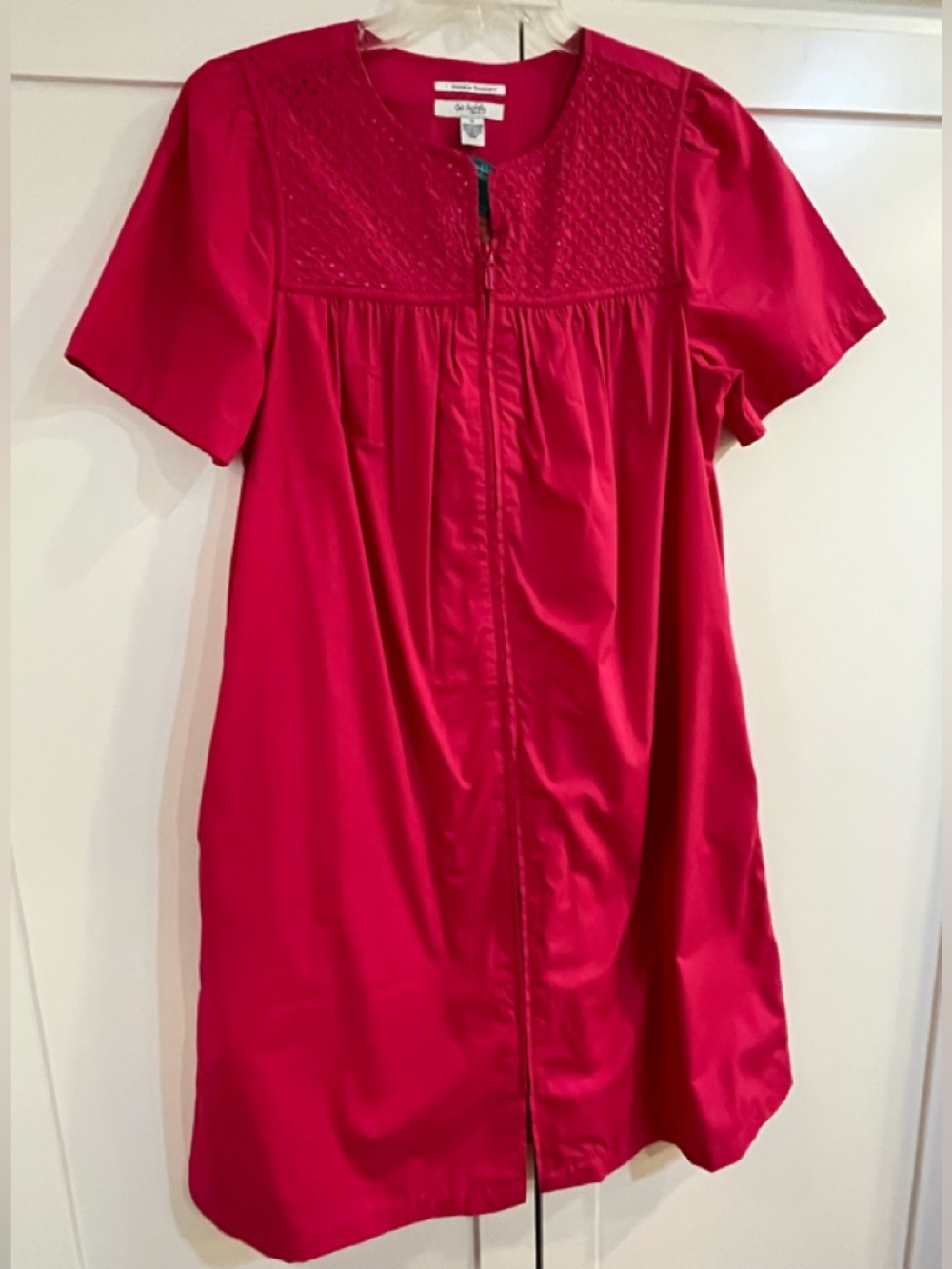 Bright Fuchsia Zip-Front Mini Dress with Textured Yoke